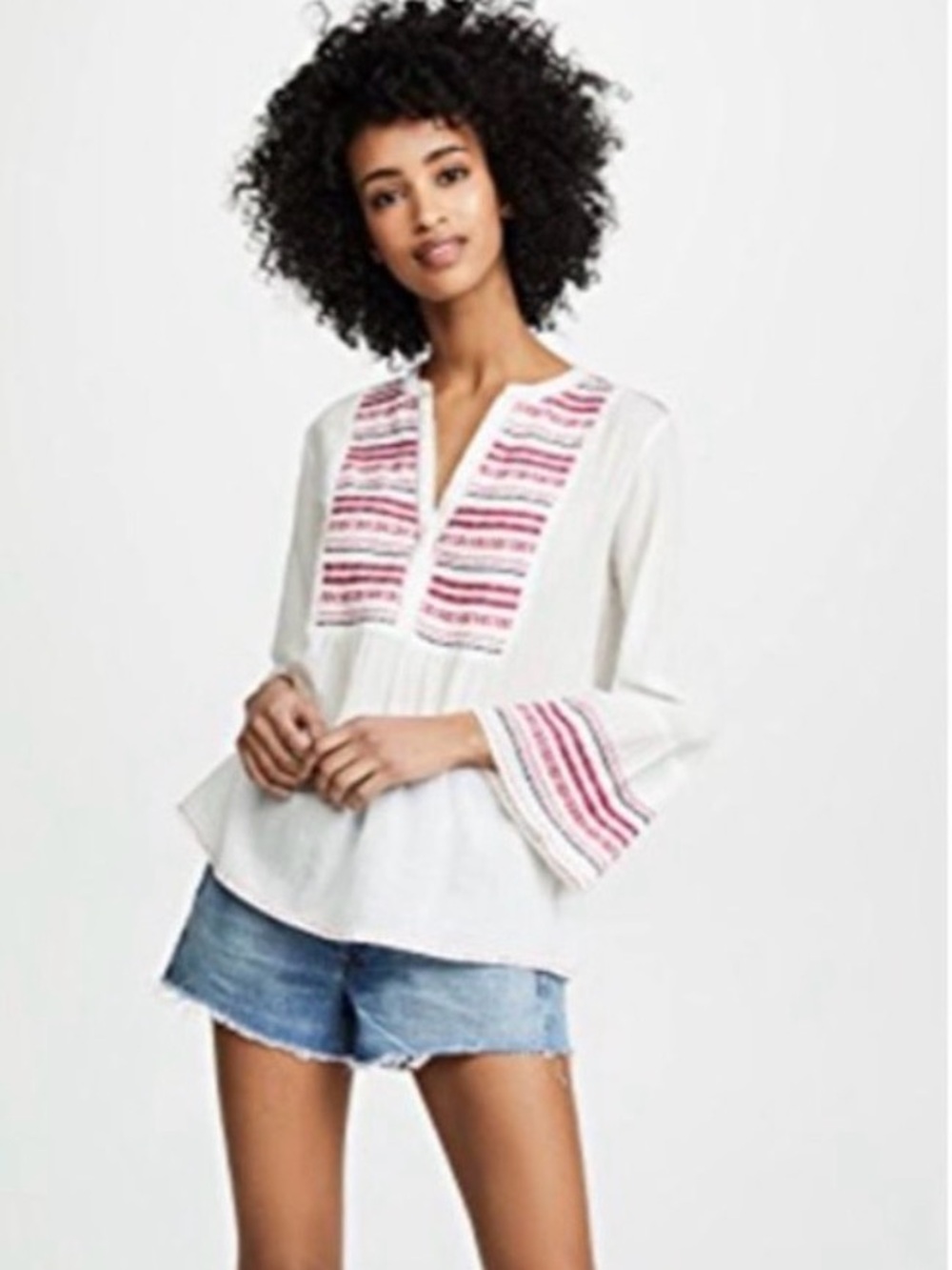Velvet by Graham & Spencer White Tunic with Pink & Red Embroidery